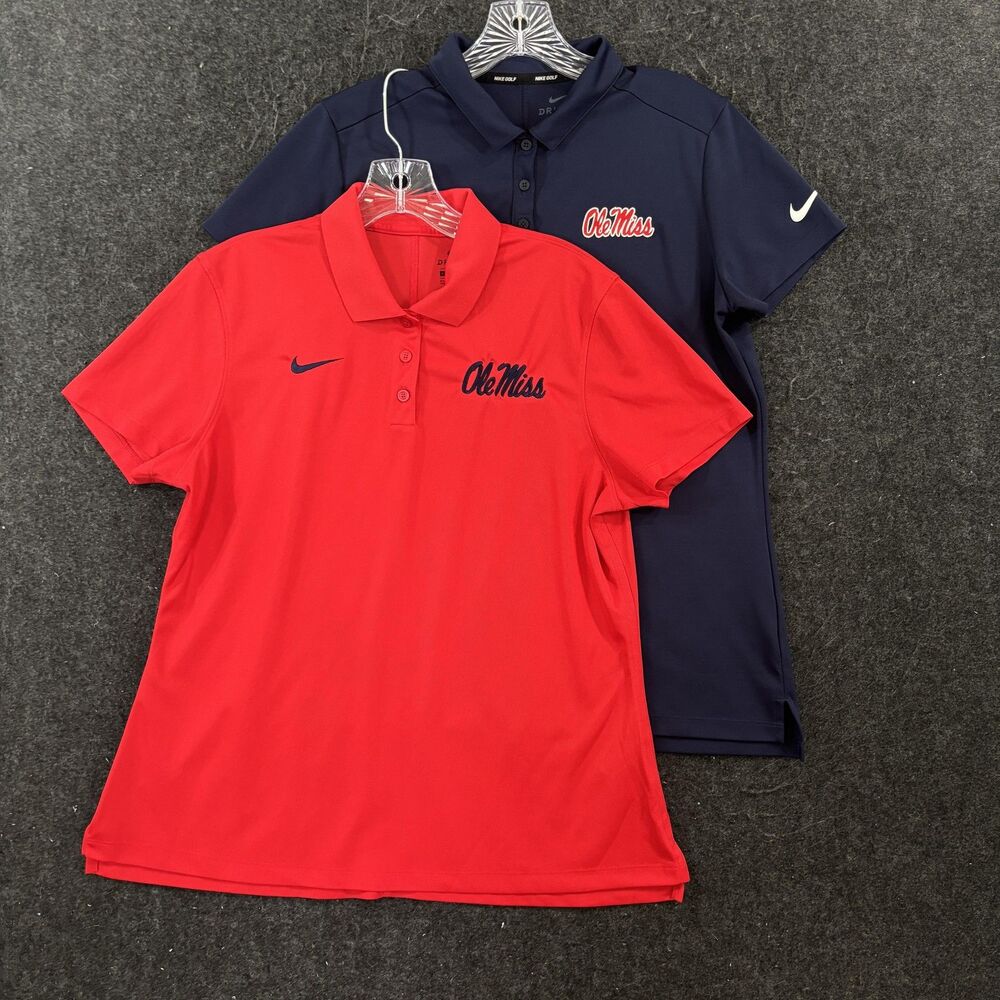 Ole Miss Rebels Polo Shirt Women's Large Red Navy Golf Nike Dri-FIT Lot of 2